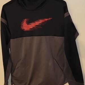 Black and Gray Nike Hoodie with Red Logo